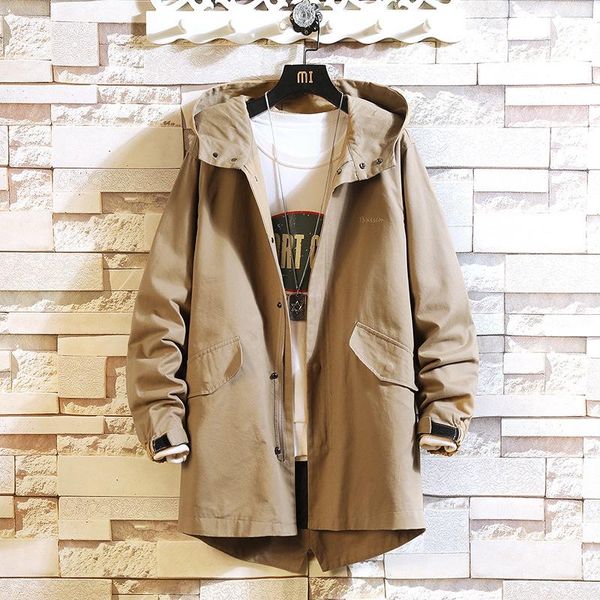 

men's dress shirts 2021 autumn solid color casual coat korean youth medium and long hooded windbreaker jacket men, White;black