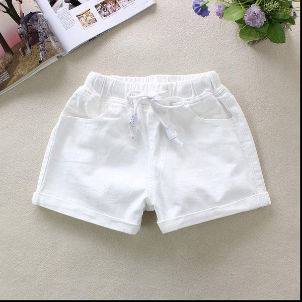

2021 summer white womens denim shorts elastic waist shorts 100% cotton pockets england style solid straight denim shorts 9261, White;black