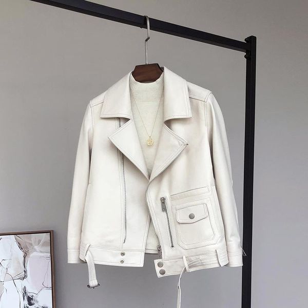 

women's leather & faux short sheepskin motorcycle clothing jackets slim jacket women, Black