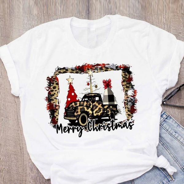 

men graphic leopard tree star truck 90s clothes merry christmas printed lady tees clothing female t shirt, White;black