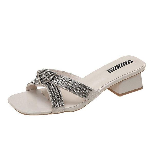 

slippers rhinestone women summer sandals square toe heels for sandal nude black comfortable fashion heel