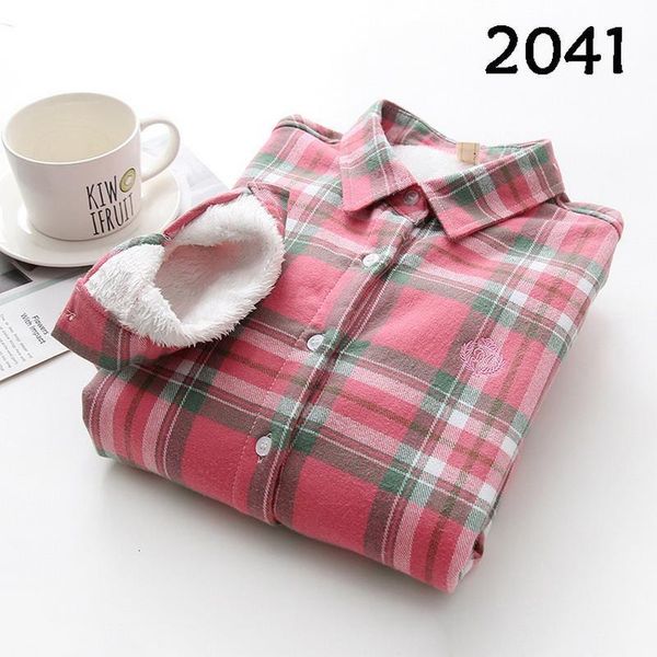 

velvet thick warm womens plaid shirt female long sleeve  xxl winter fleece casual check blouse autumn plus size long sleeve, White