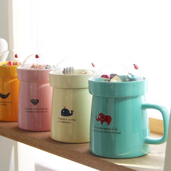 

mugs creative cartoon animal forest micro landscape coffee cup with cover office ceramic juice tea milk novelty gift