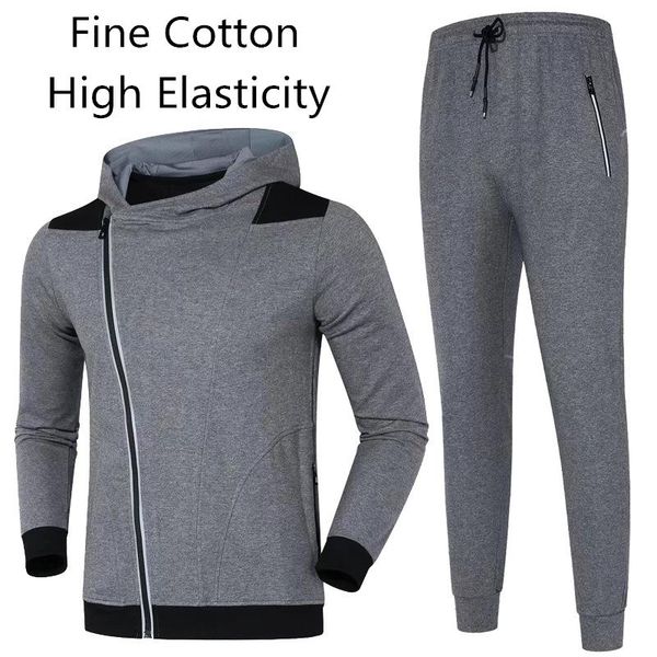 

2021 high elasticity sports men running training pants sport set cardigan hooded thicker warm running suits gym sportwear, White;black
