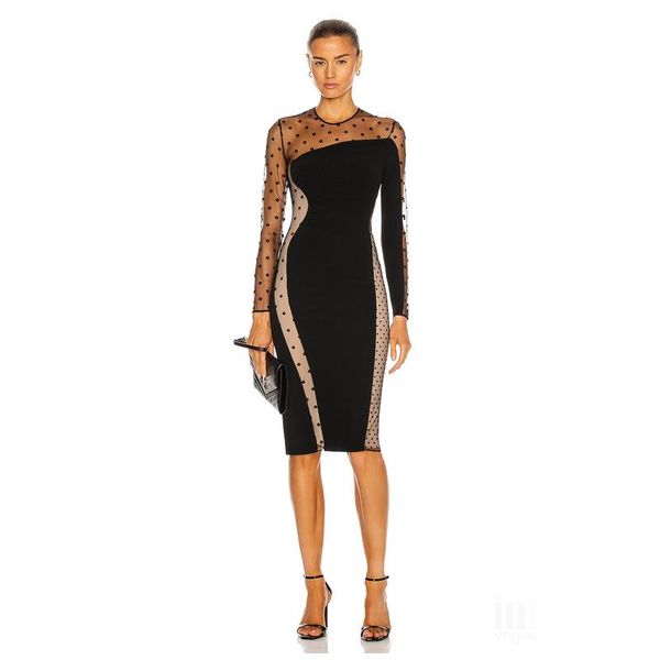 

casual dresses wholesale women's black mesh long sleeves girdle the waist fashion celebrity cocktail party bandage dress, Black;gray