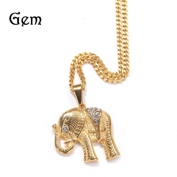 

hip hop stainless steel inlaid diamond exquisite inlaid diamond elephant pendant high grade vacuum electroplating jewelry, Silver