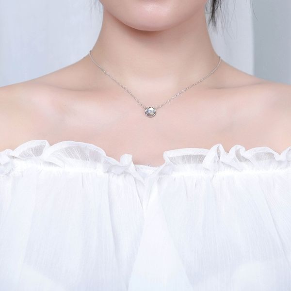 

yiwang qingquan colorful fluorescent water drop hollow bottom s925 silver necklace, clavicle chain, women's chain accessories, Black