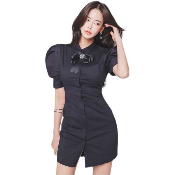 

black tight shirt dress korean ladies short sleeve mourning mini cabaret mini party dresses for women 210602, Black;gray