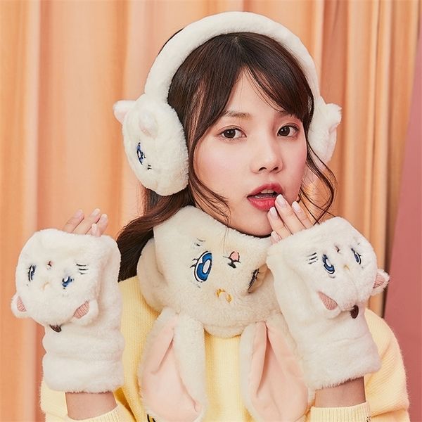 

fingerless gloves winter female cute ins korean version warm plush cotton cartoon student soft sister exposed half finger, Black