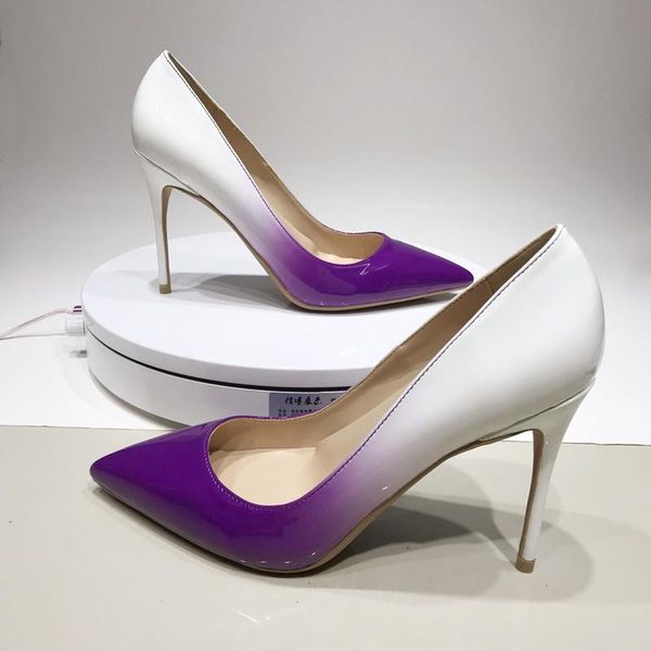 

dress shoes 12cm viola gradiente bianco scarpe high-heeled le donne tacco sottile 10cm versatile moda a punta singola molla, Black