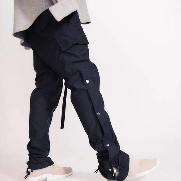 

men's pants snap cargo, Black