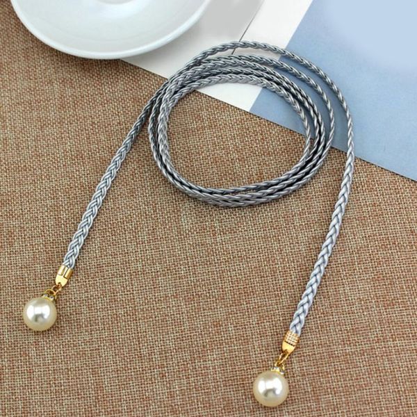 

belts fashion thin pu leather belt, imitation pearl elastic ladies dress skirt decoration, fashionable girl gift belt, Black;brown