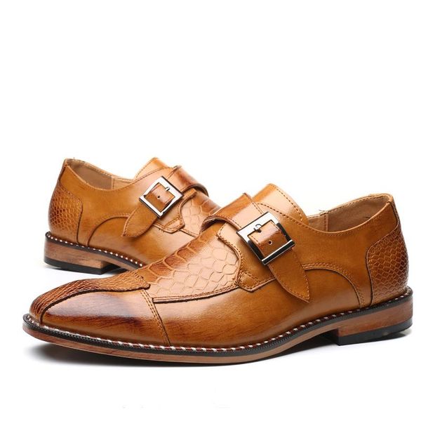 

dress shoes dudeli crocodile pattern fashion men business pointed toe buckle formal big size male party wedding footwear, Black