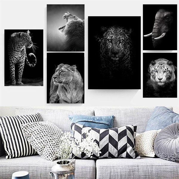 

black and white lion tiger animal wall art decoration modern elephant bear deer canvas painting nordic picture for living room