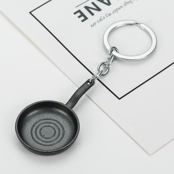 

keychains suteyi fashion creative gift key ring chain long round shape frying pan keychain cars keyrings for men wholesale, Silver