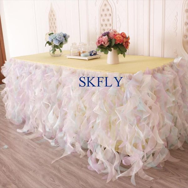 

table cloth cl010m color wedding 6ft rectangle light yellow lilac blue mixed curly willow organza
