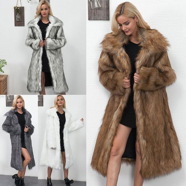 

women's fur & faux winter womens plus size coat long slim thicken warm hairy jacket trendy outerwear trenchcoat, Black