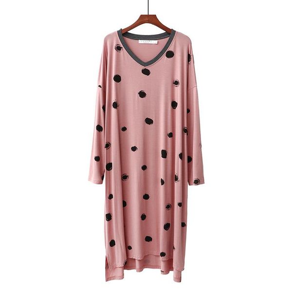 

women's sleepwear modal nightdress female spring summer loose large size long-sleeve v-neck homewear ladies gecelik soft comfortable ni, Black;red