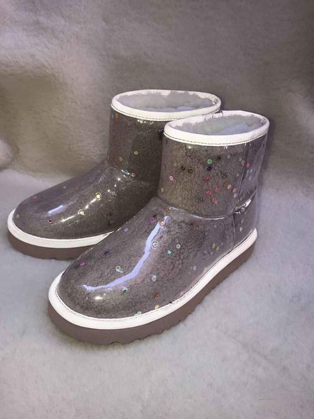 

boots luminous snow women bling pvc ankle plus wool shearling thick bottom slip on 2021 designer shoes, Black