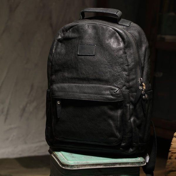 

backpack handmade luxury casual washed cowhide men's school bag brand man designer leather travel