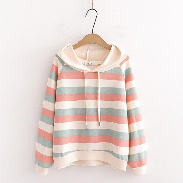 

women's hoodies & sweatshirts japan style woman pink striped hoodie three stripes student hooded loose blue sweatshirt for women with t, Black