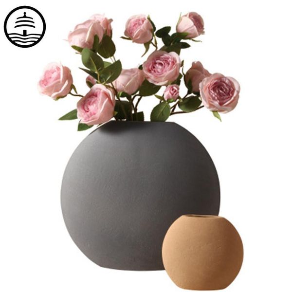 

bao guang ta nordic flat round ball ceramic vase living room deskhome decor flower arrangement vase wedding decoration a2700