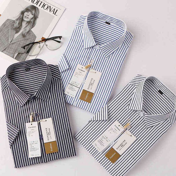 

luxury men's suits blazers blue stripe shirt profsional short sleeve work cloth women's shirt interview formal temperament bank, White;black