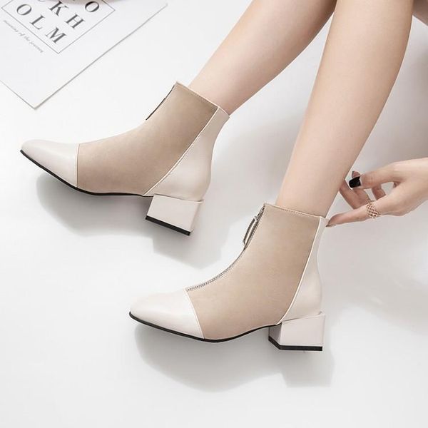 

boots oversized women shoes ankle for ladies woman winter solid color square head heel, Black