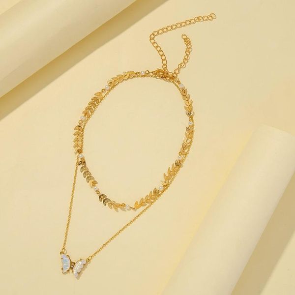 Anhänger Halsketten Wasserdichte Edelstahl Kristall Schmetterling Halskette Natürliche Perlenkette Blätter Halsband 18 Karat Gold Schmuck Geschenkverpackung