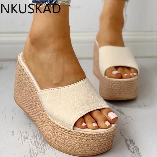 

fashion 2021 new summer women's sandals peep-toe shoes woman high-heeled platfroms casual wedges for women high heels shoes, Black