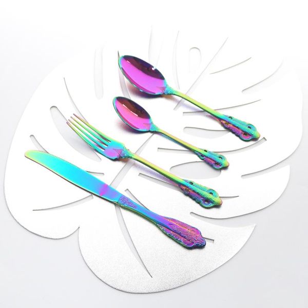 

flatware sets 24pcs colorful cutlery set vintage knife fork spoon 304 stainless steel dinnerware kitchen dinner tableware