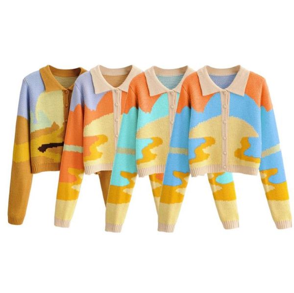 

women's knits & tees button down cardigan sweater casual long sleeve color block knitted lapel t-shirts, White