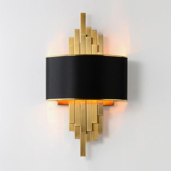 

wall lamp postmodern living room led e14 black shade gold metal pipe bedroom bedside light corridor stair sconce