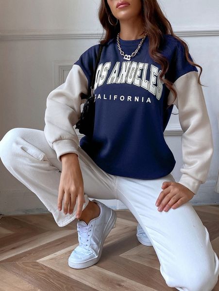 

letter graphic color block drop shoulder pullover g2qh#, White;black
