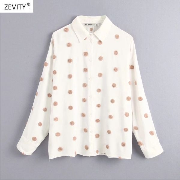 

2021 women sweet fur ball appliques casual business blouse shirts women dots embroidery office blusas chic autumn ls4234 cx200616, White