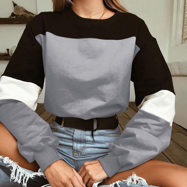 

cool sweatshirt women o-neck long sleeve splcing color casual streetwear women clothes 2021 moletom feminino*, Black