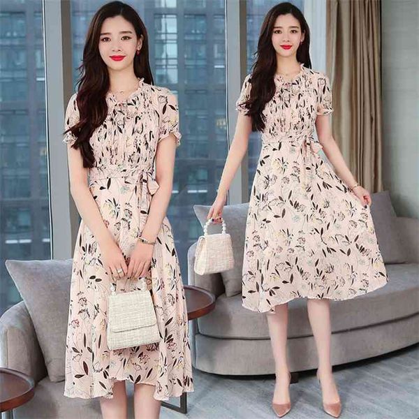 

summer korean plus size pink boho dress vintage floral chiffon beach midi sundress elegant women bodycon party vestido 210528, Black;gray
