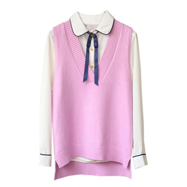 

women's vests 2021 women sweater spring autumn wool vest sleeveless v-neck knitted long sections poullover female jumper pull femme, Black;white