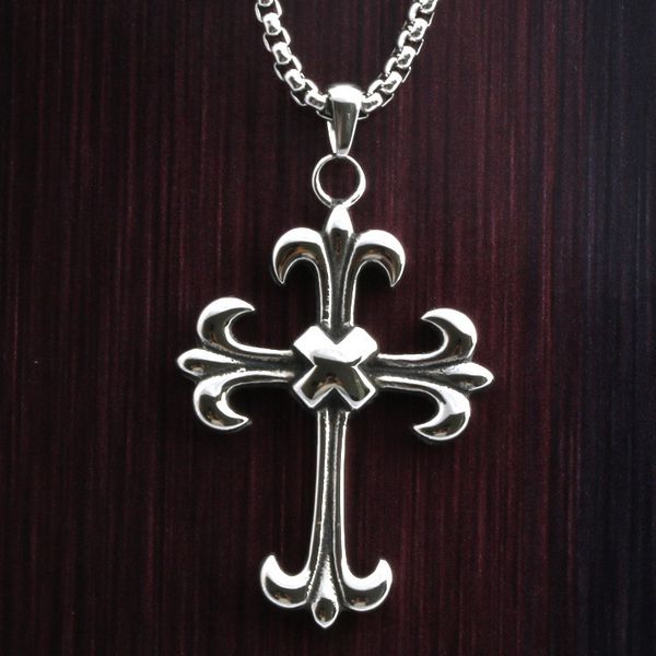 

design jewelry stainless punk style crow cross pendant fashion titanium steel casting necklace, Silver