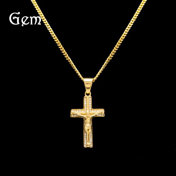

hip hop men's diamond jesus necklace titanium steel cross pendant, Silver