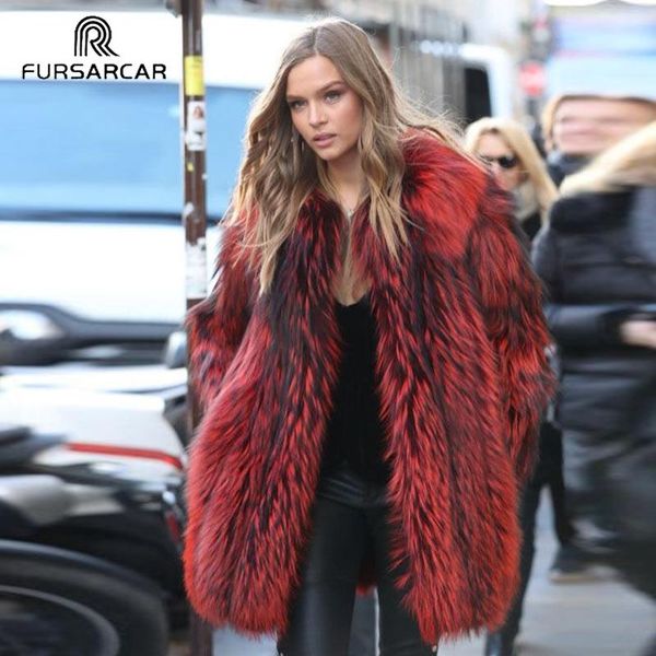 

women's fur & faux fursarcar wine red real coat for women winter silver jacket genuine natural coats luxury outwear customize, Black
