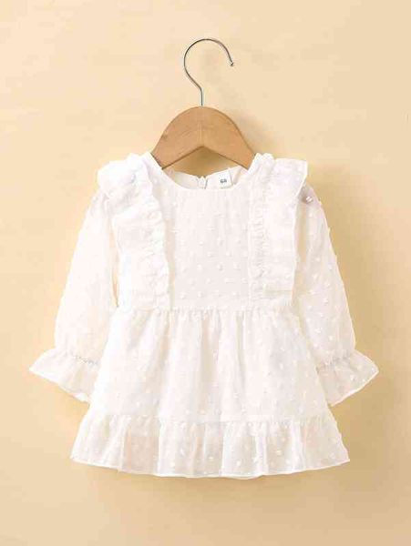

baby swiss dot flounce sleeve ruffle hem dress she, Red;yellow