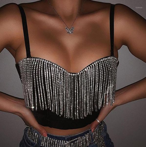 

fashion diamond tassel patchwork glitter bustier party night club women summer off shoulder v neck shiny crop q152 bustiers & corsets, Black;white