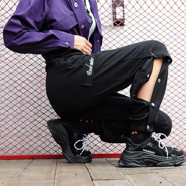 

women's pants & capris fashion personality letters embroidered overalls split casual, Black;white