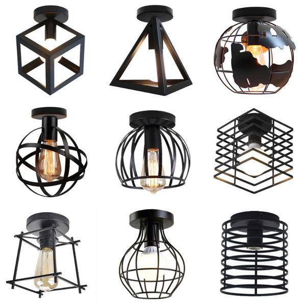 

ceiling lights modern nordic vintage black led light retro iron lamp for living room kitchen loft e27 home cage fixture decor
