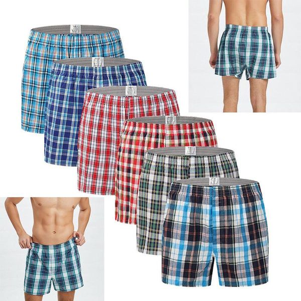 

underpants classic plaid men's boxers cotton mens underwear trunks woven homme arrow panties boxer with elastic waistband shorts loose, Black;white
