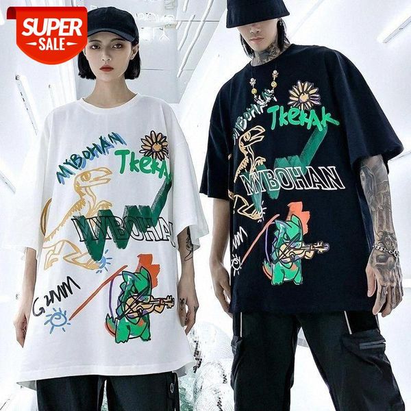 

harajuku style bf half sleeve clothes women hip-hop cartoon t-shirt 2020 new tees o-neck couple plus size t shirt #vg8o, White