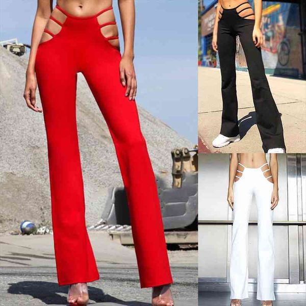 

women black red white cut out holes pants slim fitness sweat pants flare hollow out trousers streetwear pant, Black;white