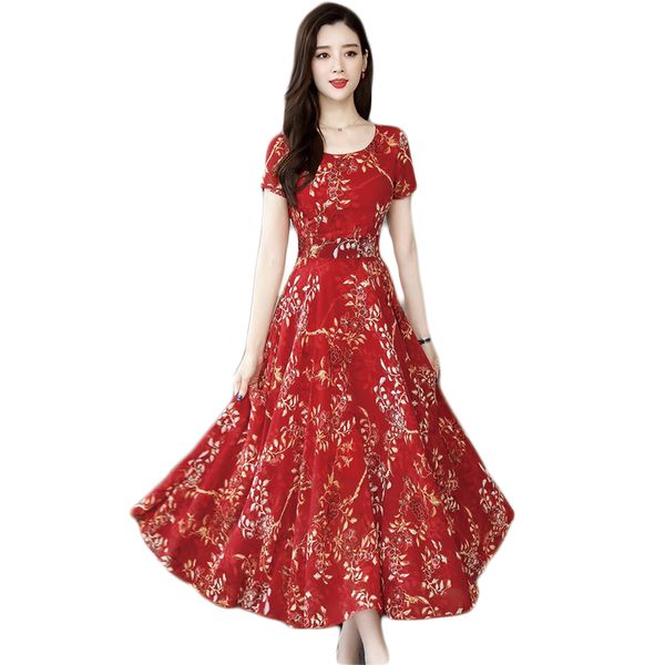 

qrwr women dress 2021 fashion o ne short sleeve boho dresses elegant high waist print long women summer dress -3xl, Black;pink