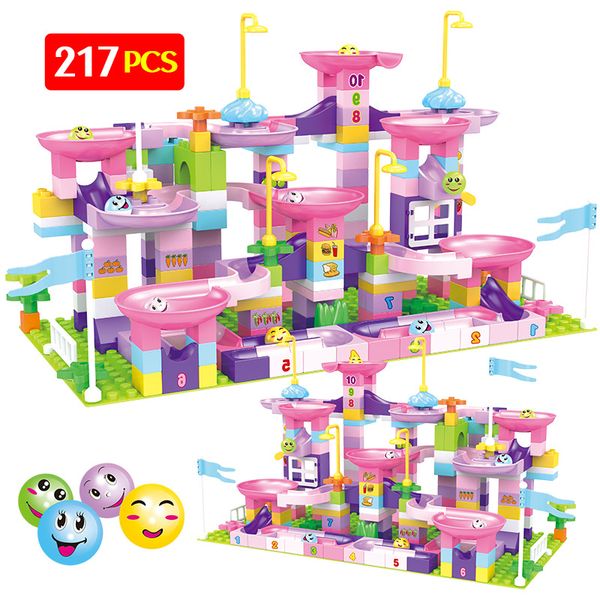

217Pcs Creative Marble Race Run Maze Balls Track Building Blocks Compatible city Funnel Slide Big Size Bricks Toys For Kids